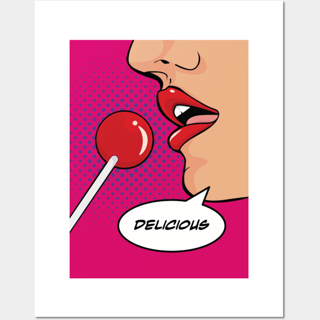 Pop Art Lollipop Candy Red Lips Wall Art by Hixon House